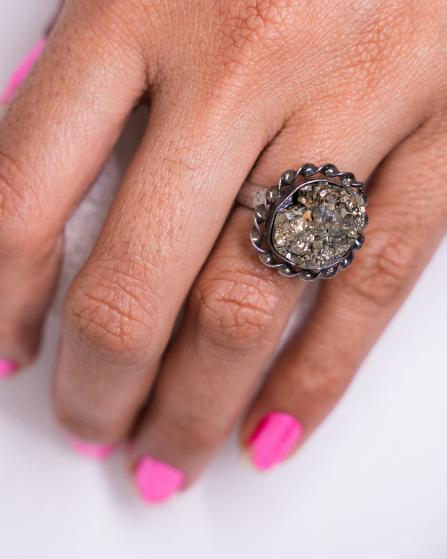 Raw Pyrite Adjustable Ring & Pendant Set – Natural Stone Jewelry