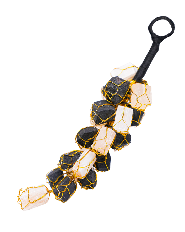 Black Tourmaline & Selenite Door Hang | Car Protection Energy Charm