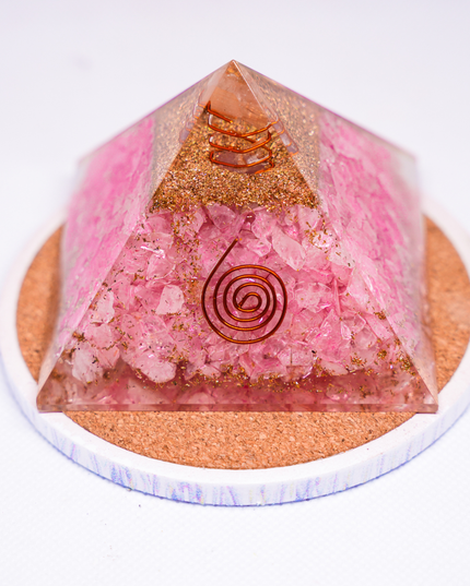 Rose Quartz Orgonite Pyramid – Crystal Energy Decor for Love & Positivity