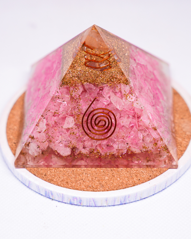 Rose Quartz Orgonite Pyramid – Crystal Energy Decor for Love & Positivity