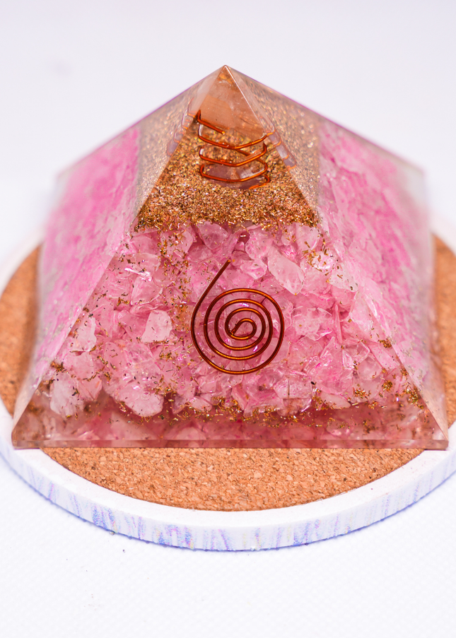 Rose Quartz Orgonite Pyramid – Crystal Energy Decor for Love & Positivity