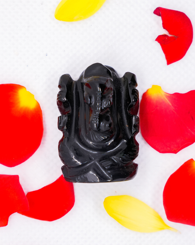 Black Tourmaline Ganesha Idol 1 Inch – Natural Stone Ganpati for Protection & Success